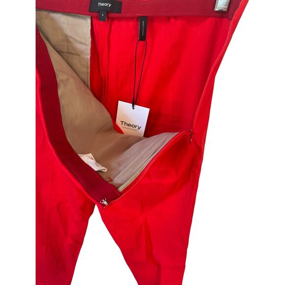 THEORY NWT Treeca 'Good Linen' Pull-On Pants Scarlet Red Eco Crunch Wash Office - Picture 10 of 12